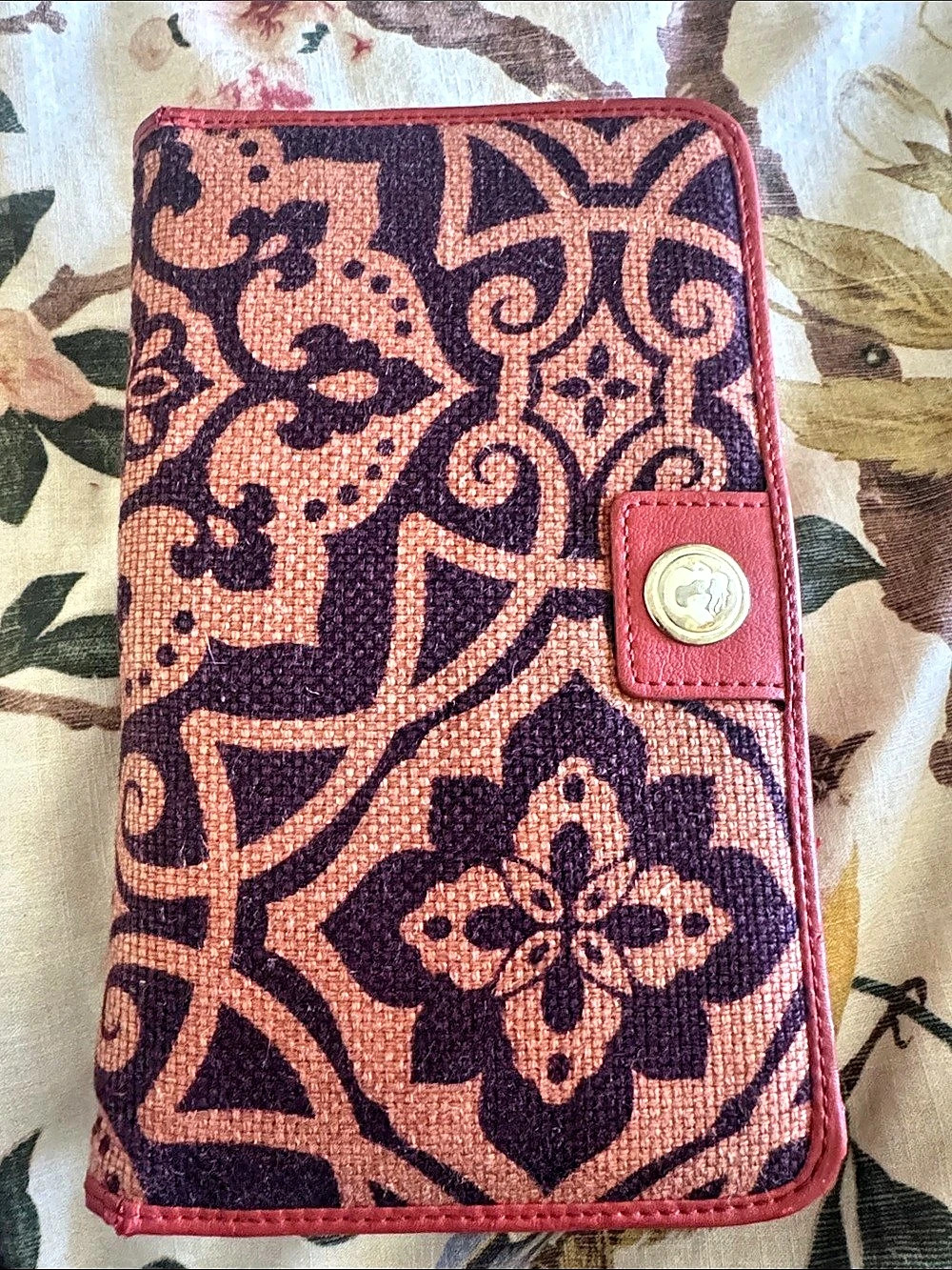 Spartina 449 Patterned Leather linen Wallet in coral
